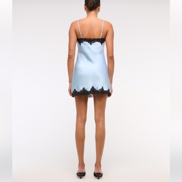 Abercrombie & Fitch Dark Brown Satin Black Lace Trim Slip Mini Dress NWT - Picture 9 of 12